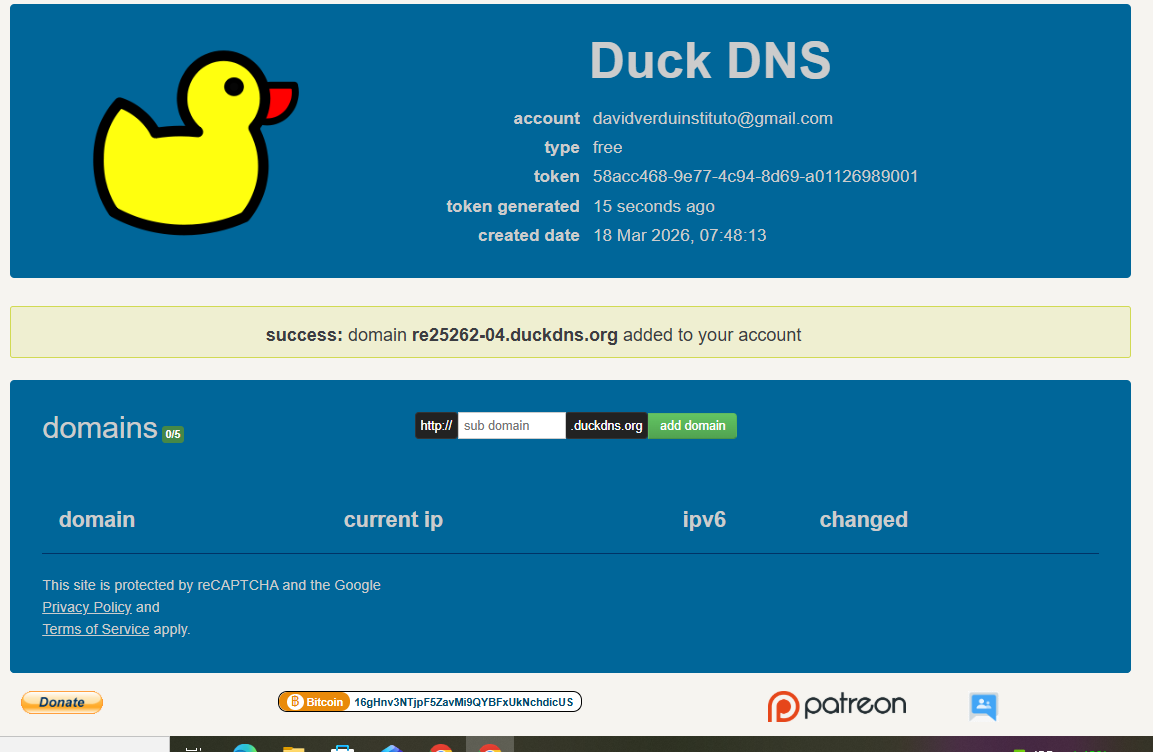 Creando dominio DuckDNS